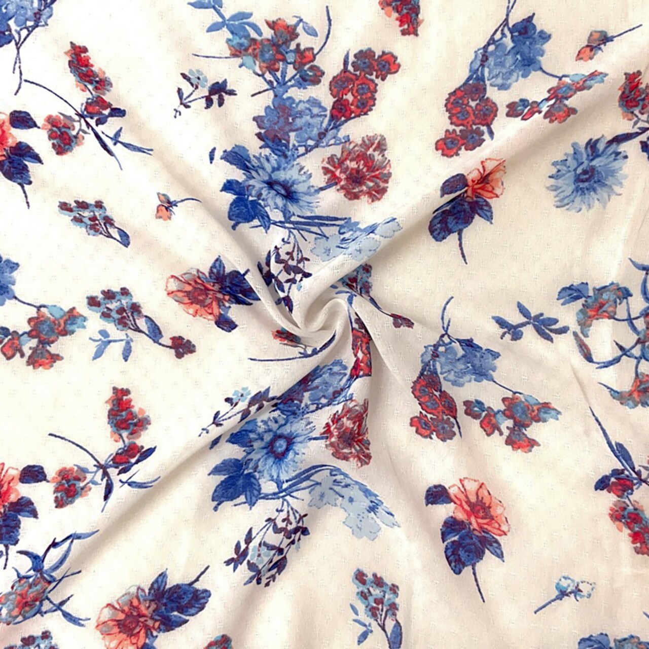 Off-White-Multi Poly Floral Print Ogee Dobby Chiffon Woven Fabric By the Yard